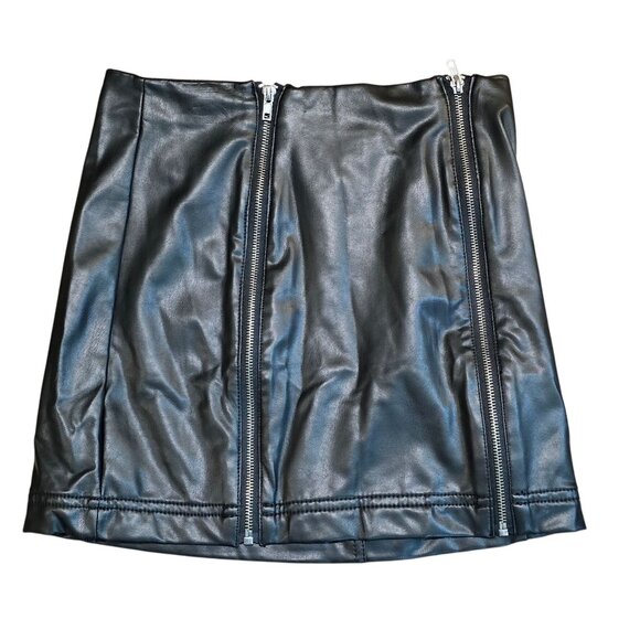 Black Faux Leather Mini Skirt Double Zipper XS NWT glam mob wife club wear - Picture 1 of 6